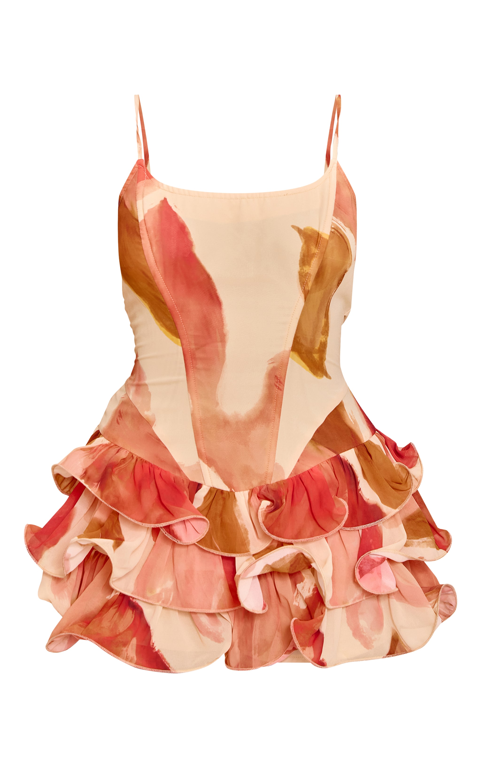 Pink Floral Chiffon Strappy Frill Detail Playsuit image 5
