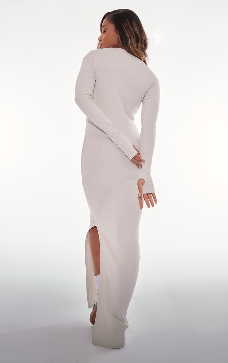 Oatmeal Washed Rib Exposed Seam Long Sleeve Maxi Dress image 2