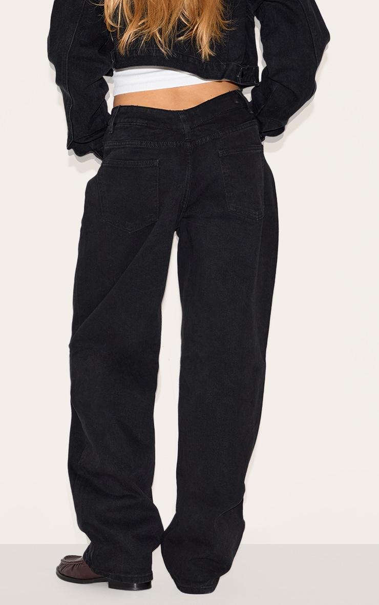 Jean style boyfriend noir délavé à taille tombante dans le dos image 3