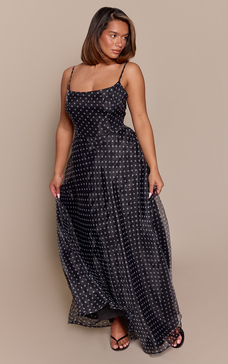 Shape Black and White Polka Dot Organza Maxi Dress image 3