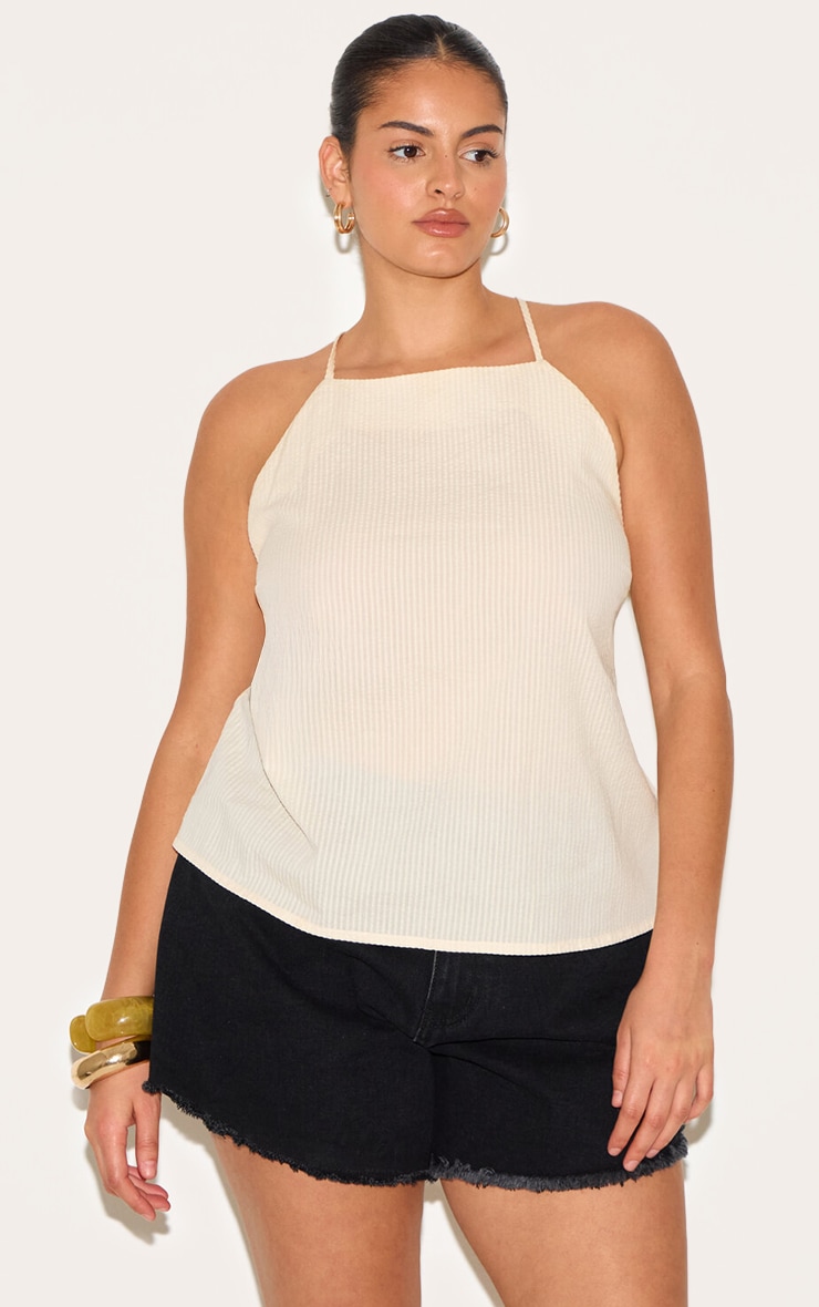 Plus Butter Cream Textured Boatneck Tie Back Top image 1
