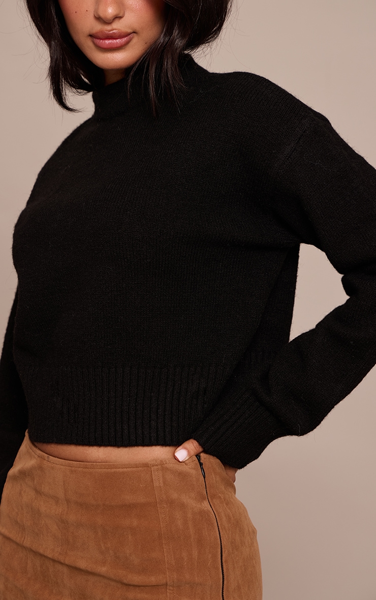 Petite Black Knit High Neck Crop Sweater image 4