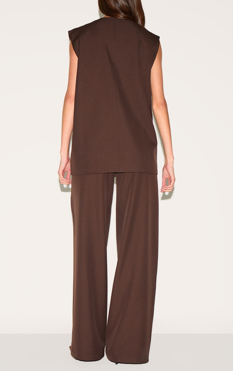 Chocolate Woven Pleated Mid Rise Wide Leg Pant image 3