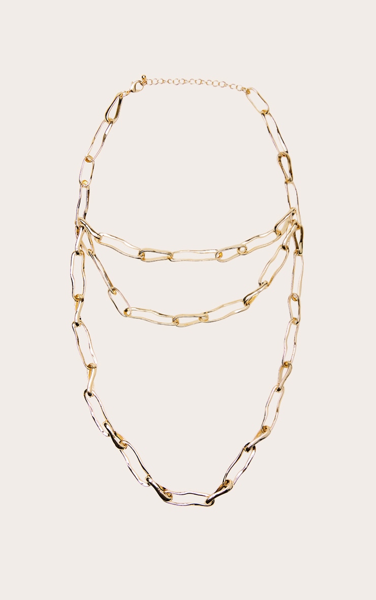 Gold Smooth Molten Link Layered Chain Necklace image 2