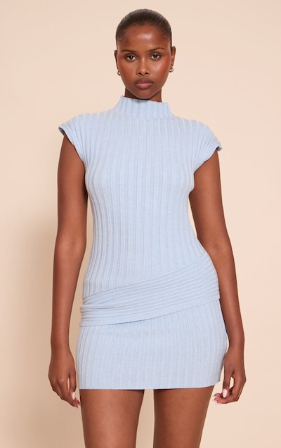 Blue High Neck Asymmetric Detail Top