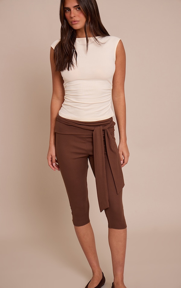 Brown Ultra Soft Wrap Waist Detail Capri