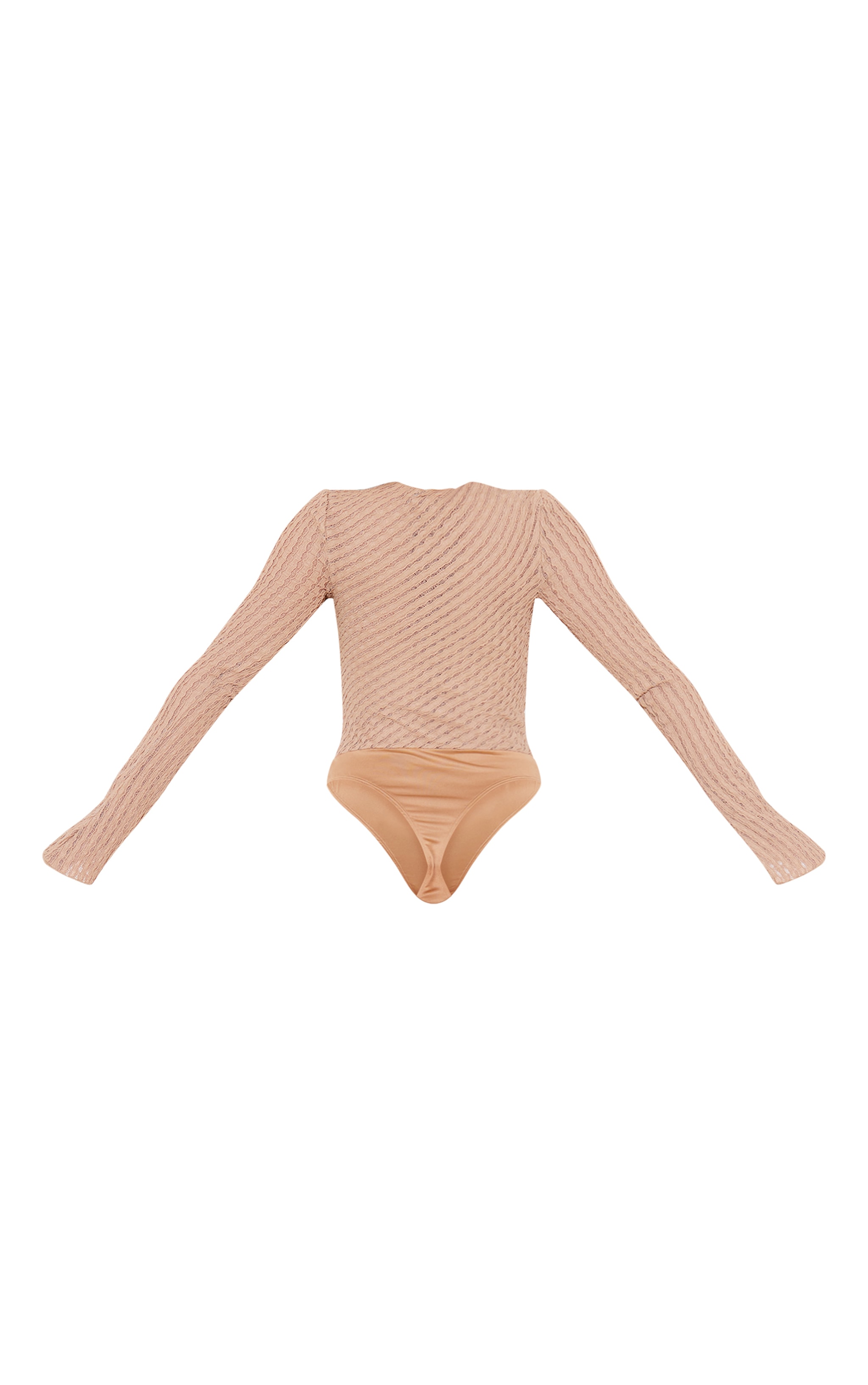 Mocha Textured Mesh Long Sleeve Bodysuit | PrettyLittleThing