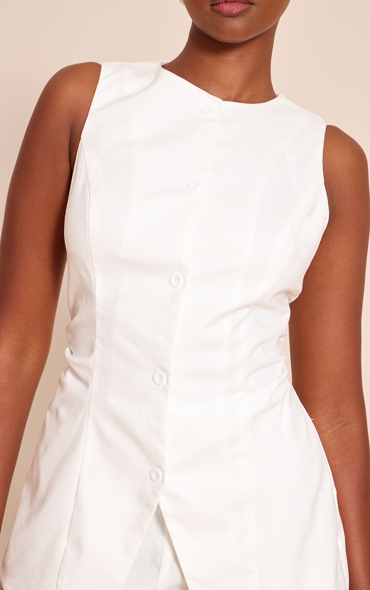 White Tailored Woven Button Down Romper image 4