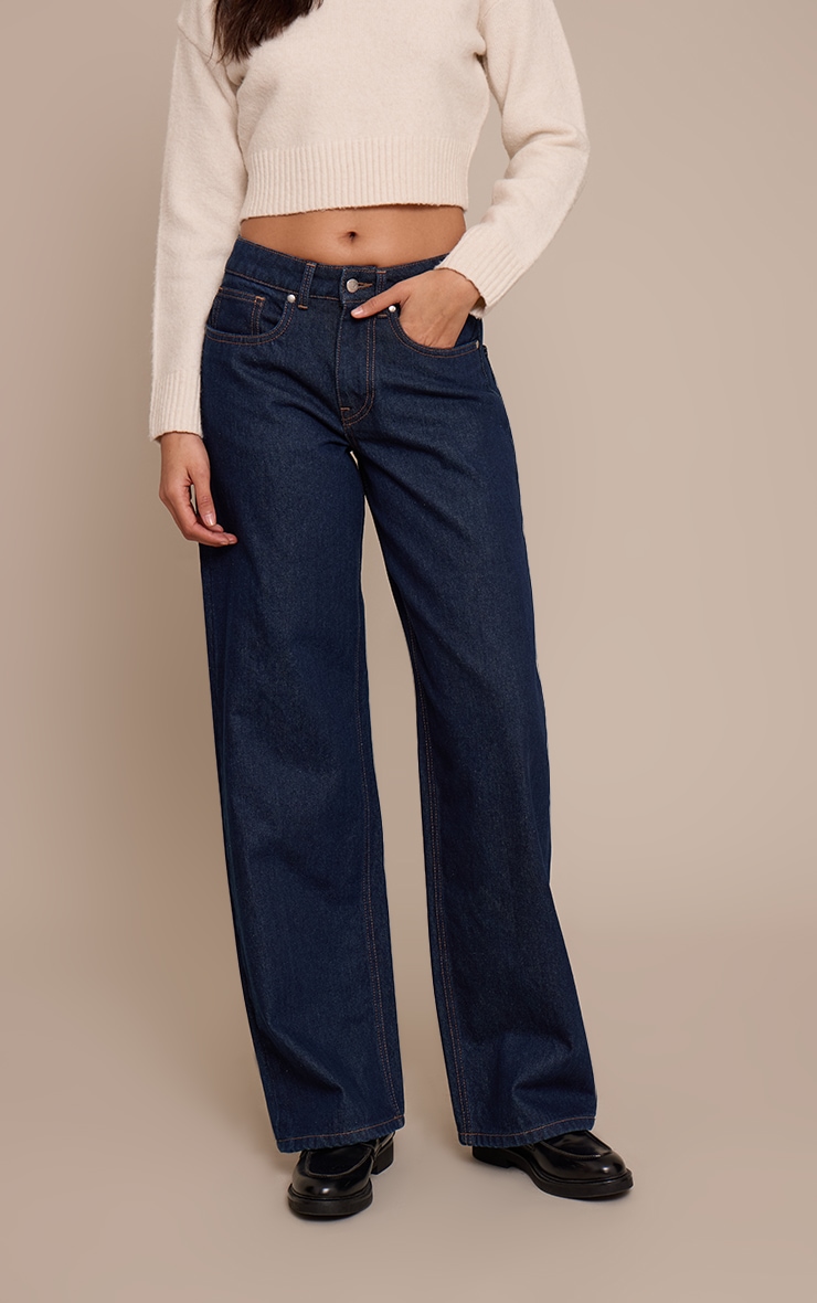 Tall Indigo Mid Rise Wide Leg Jeans image 2