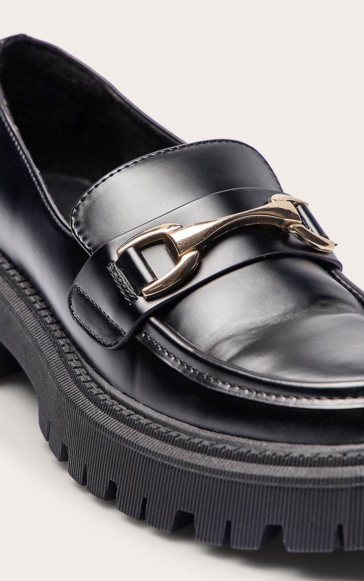 Black PU Gold Trim Chunky Loafers image 5