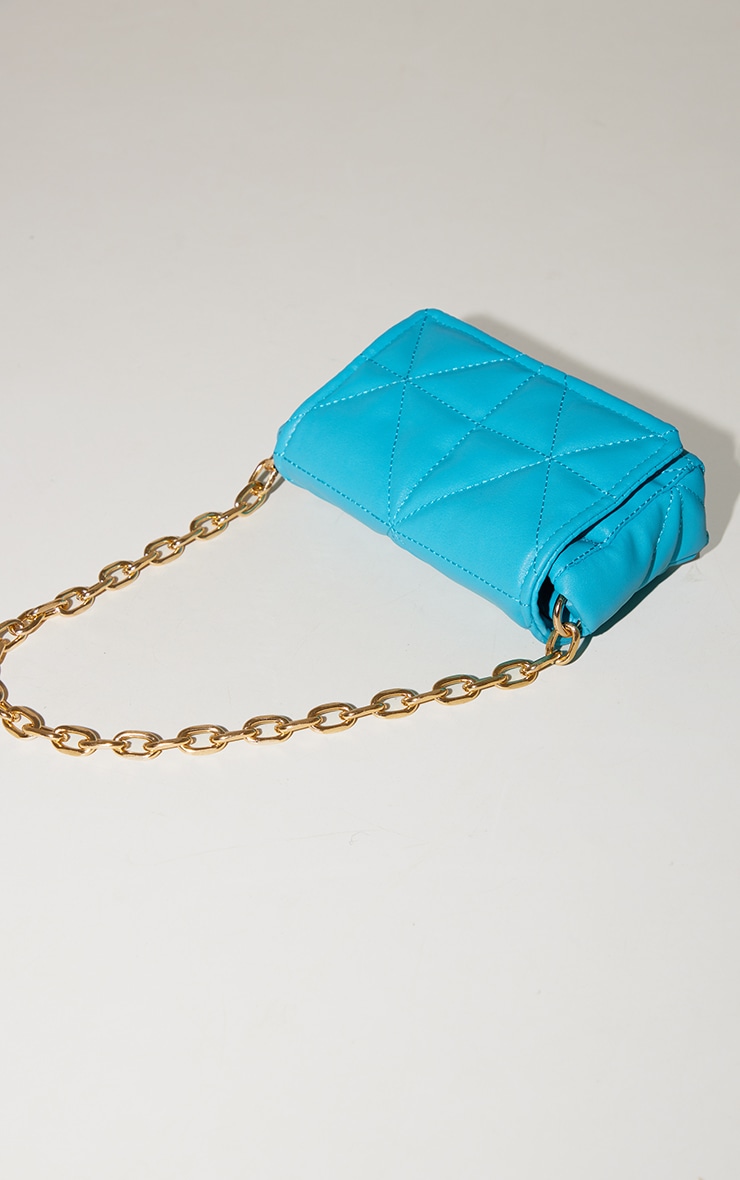 Blue Diagonal Quilted Chain Strap Shoulder Bag PrettyLittleThing AUS