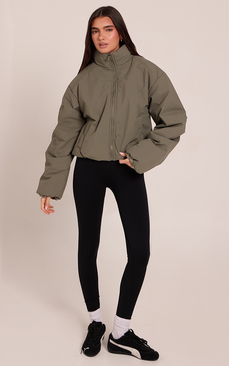 Veste vert olive zippée à col entonnoir et manches cocon image 3