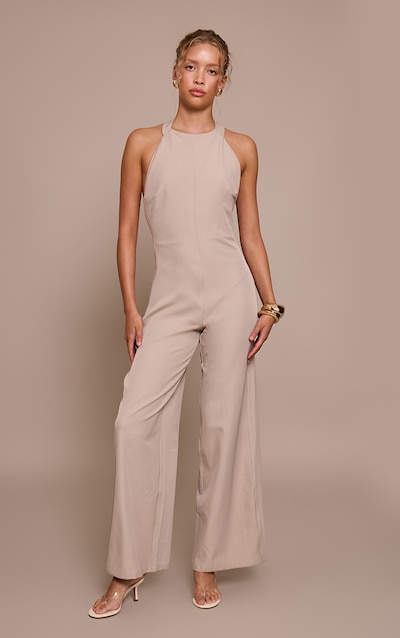 Grey Woven Halterneck Straight Leg Jumpsuit