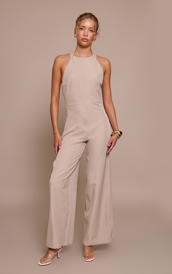 Grey Woven Halterneck  Straight Leg Jumpsuit