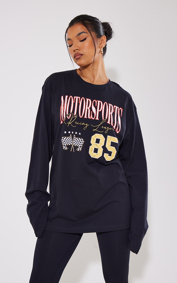Black Motorcross 85 Long Sleeve Oversized T Shirt image 3