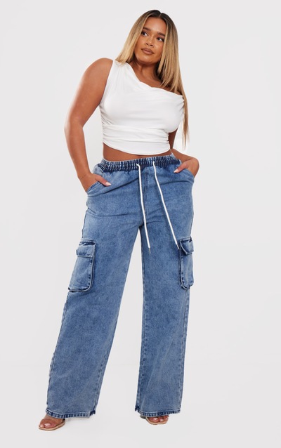 Elastic Waist Utility Denim Pants main image 1