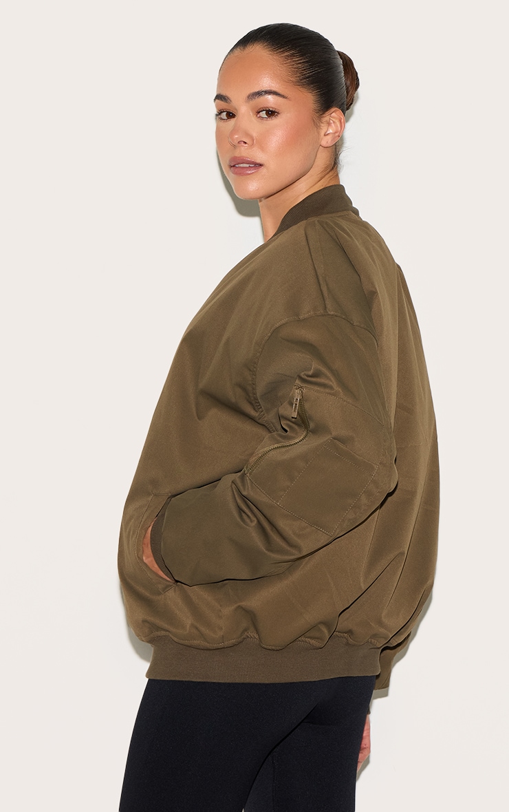 Khaki Classic Oversized Bomber Jacket image 2