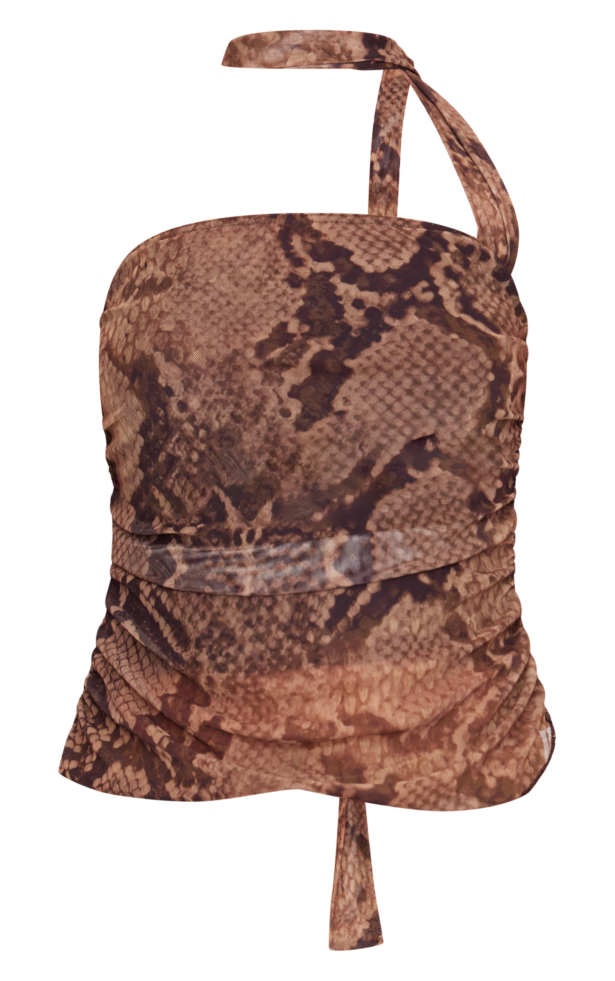 Brown Animal Printed Mesh Scarf Detail Bandeau Top image 5
