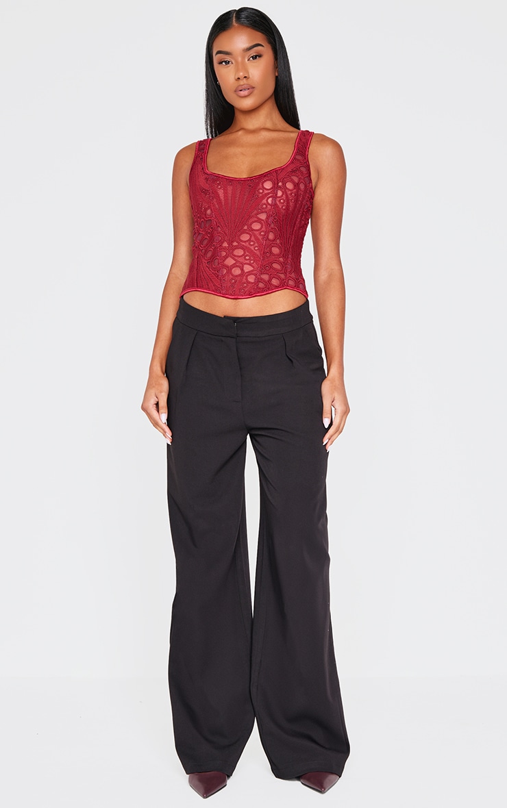 Burgundy Textured Sheer Floral Square Neck Corset image 3