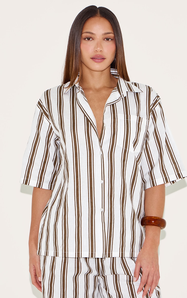 Tall Chemise oversize en effet lin beige à rayures image 1