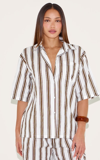 Tall Chemise oversize en effet lin beige à rayures