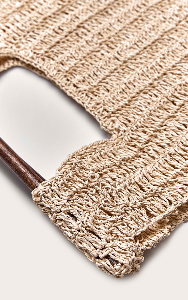Natural Fringed Raffia Wooden Handle Beach Grab Bag image 5