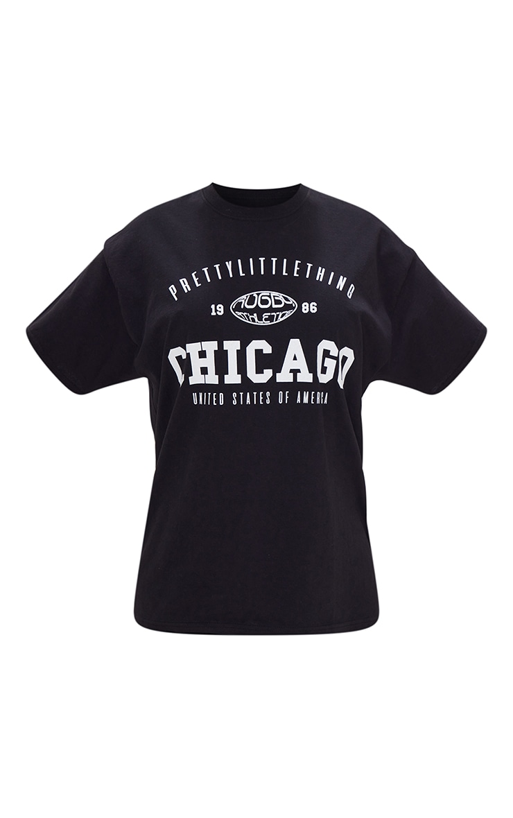 Black Chicago Print Oversized T Shirt image 3