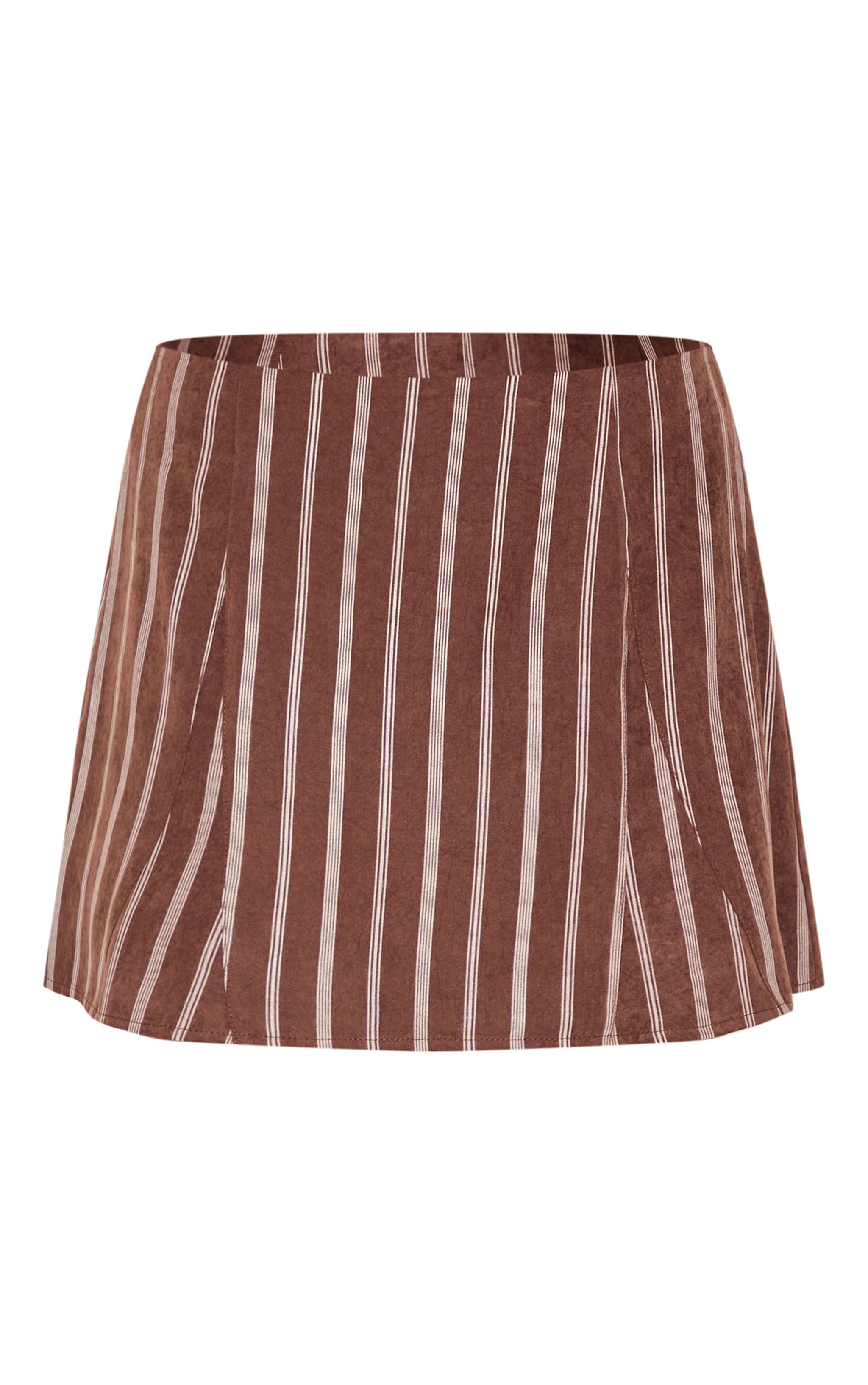 Mini-jupe fluide en peau de pêche chocolat foncé à fines rayures image 6
