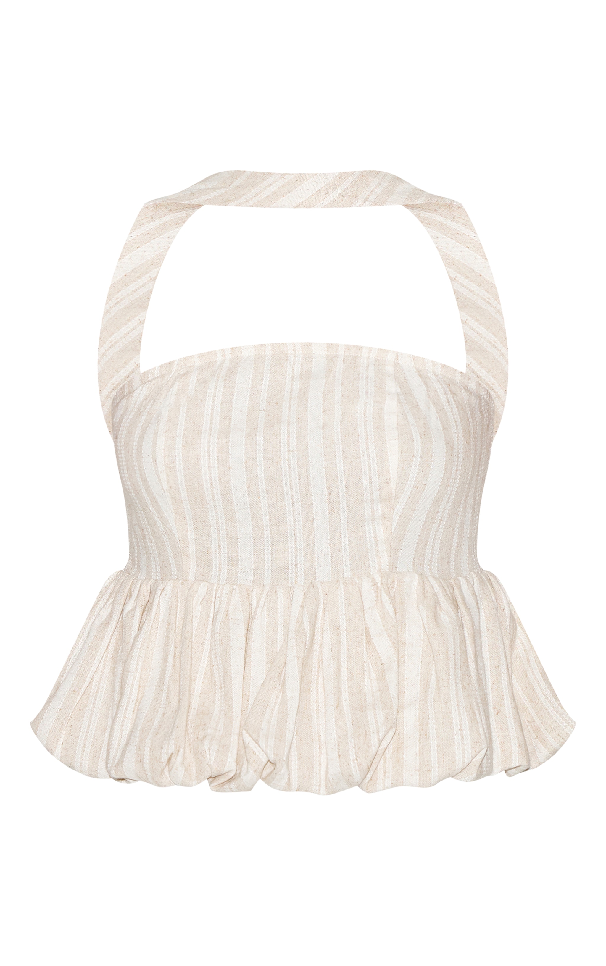 Beige Striped Bubble Hem Top image 5