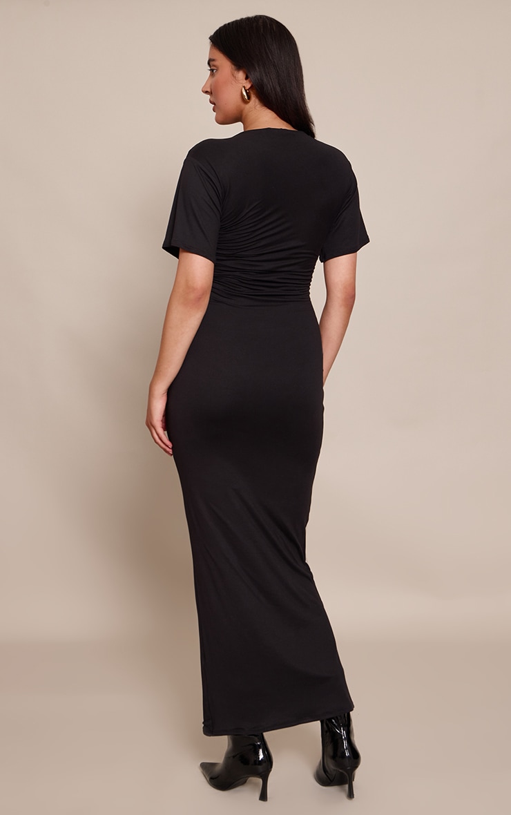 Black Boat Neck Jersey Short Sleeve Maxi Dress image 2