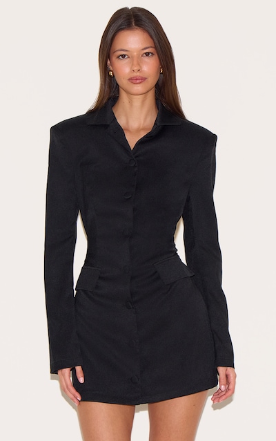 Black Tailored Button Up Pocket Detail Mini Dress