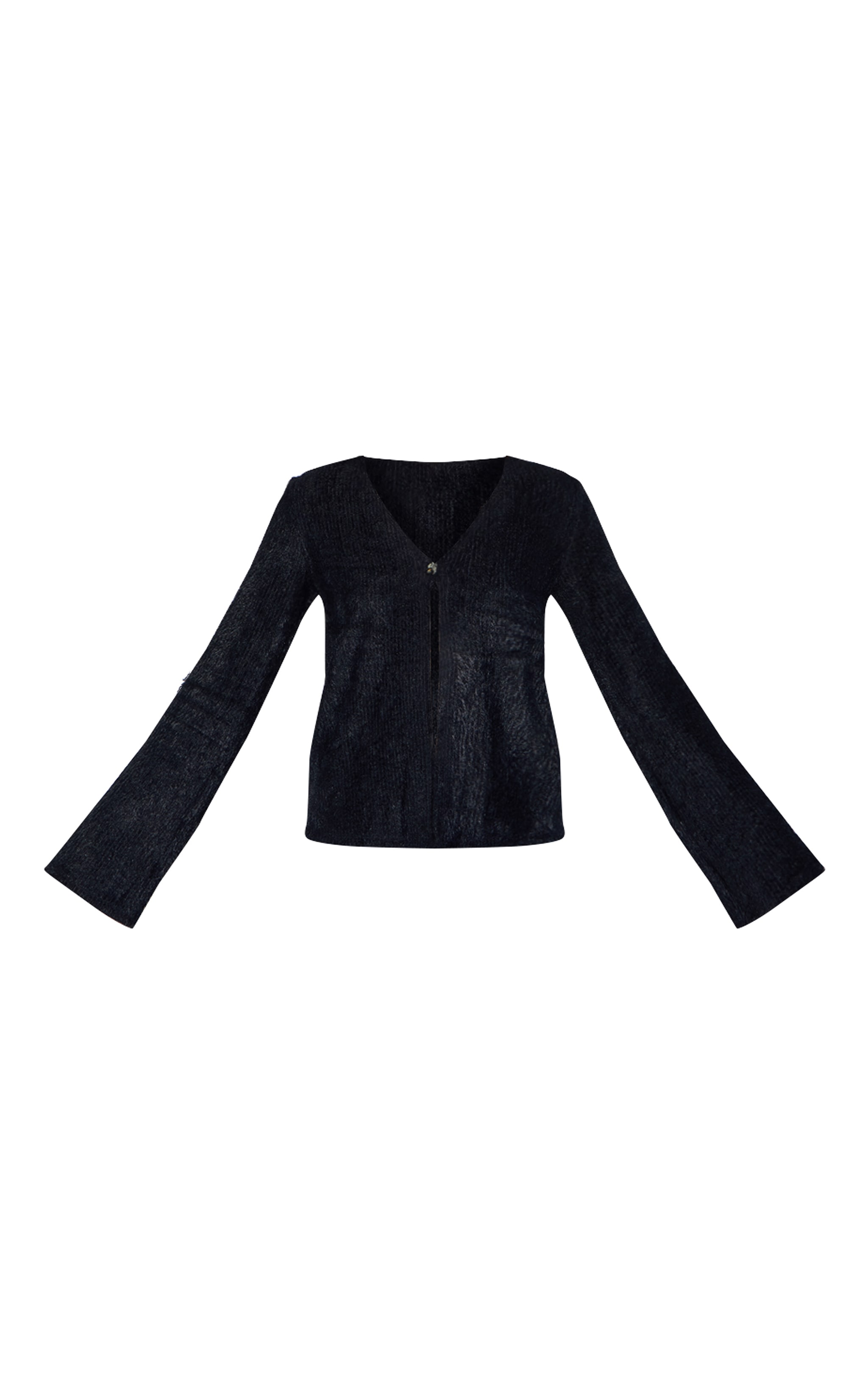 Black Textured V Neck Button Cardigan image 1