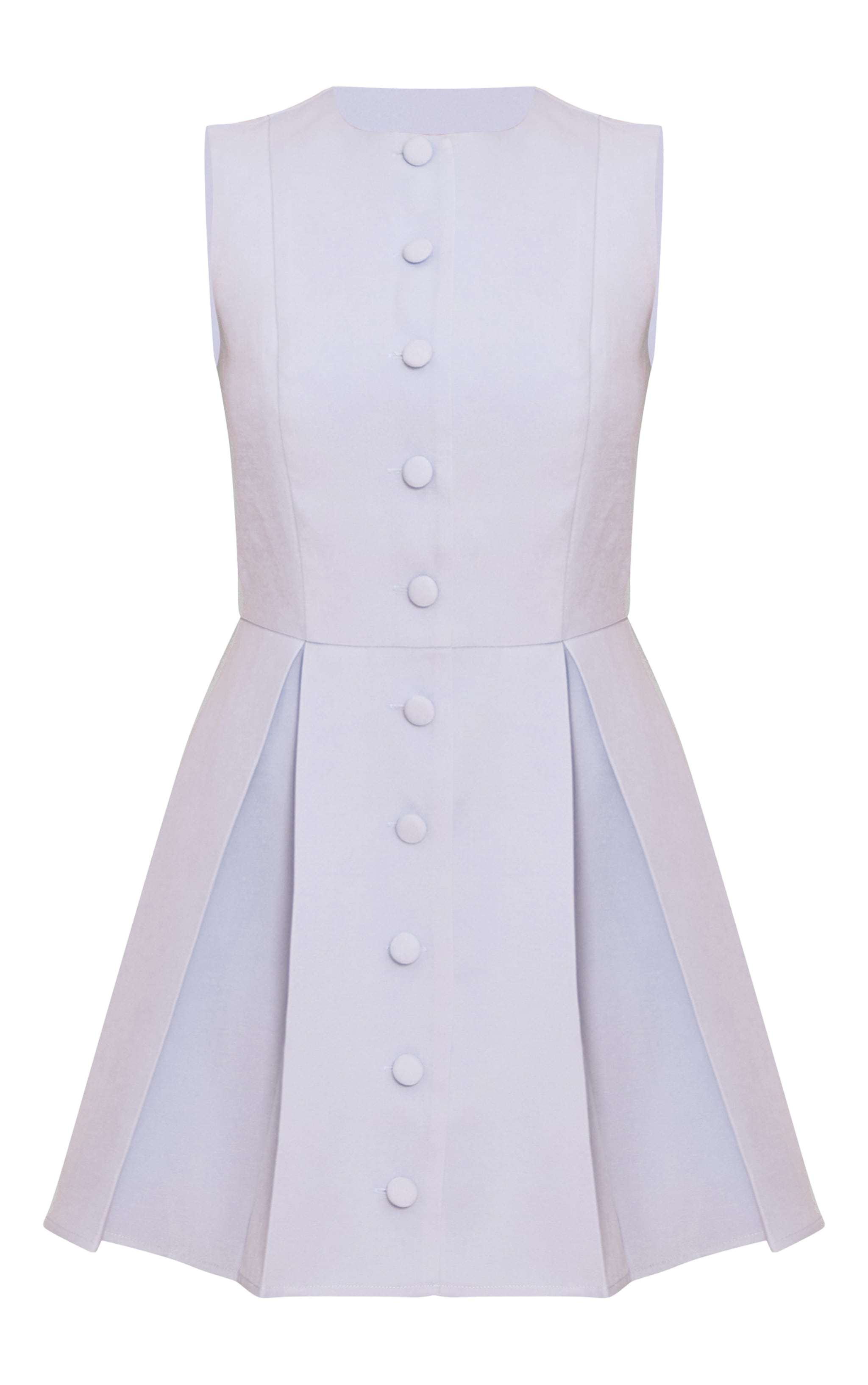 Light Blue Tailored Woven Button Down Pleated Shift Dress image 5