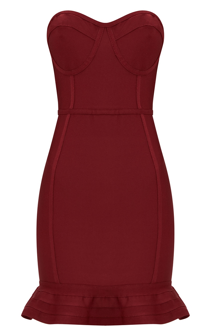 Red bandage frill hem bodycon dress