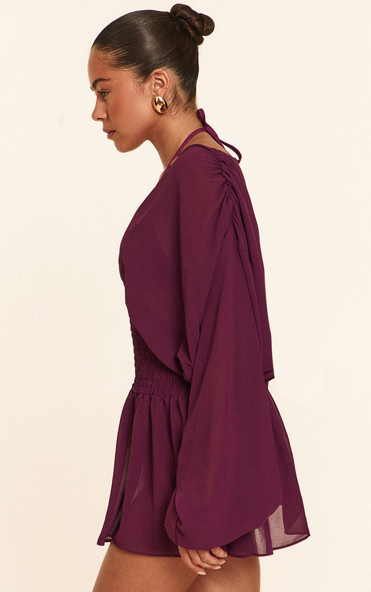 Purple Chiffon Shirred Waist Mini Beach Dress image 3