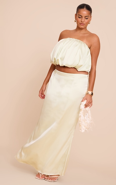 Plus Mint Green Satin Mid Rise Maxi Skirt