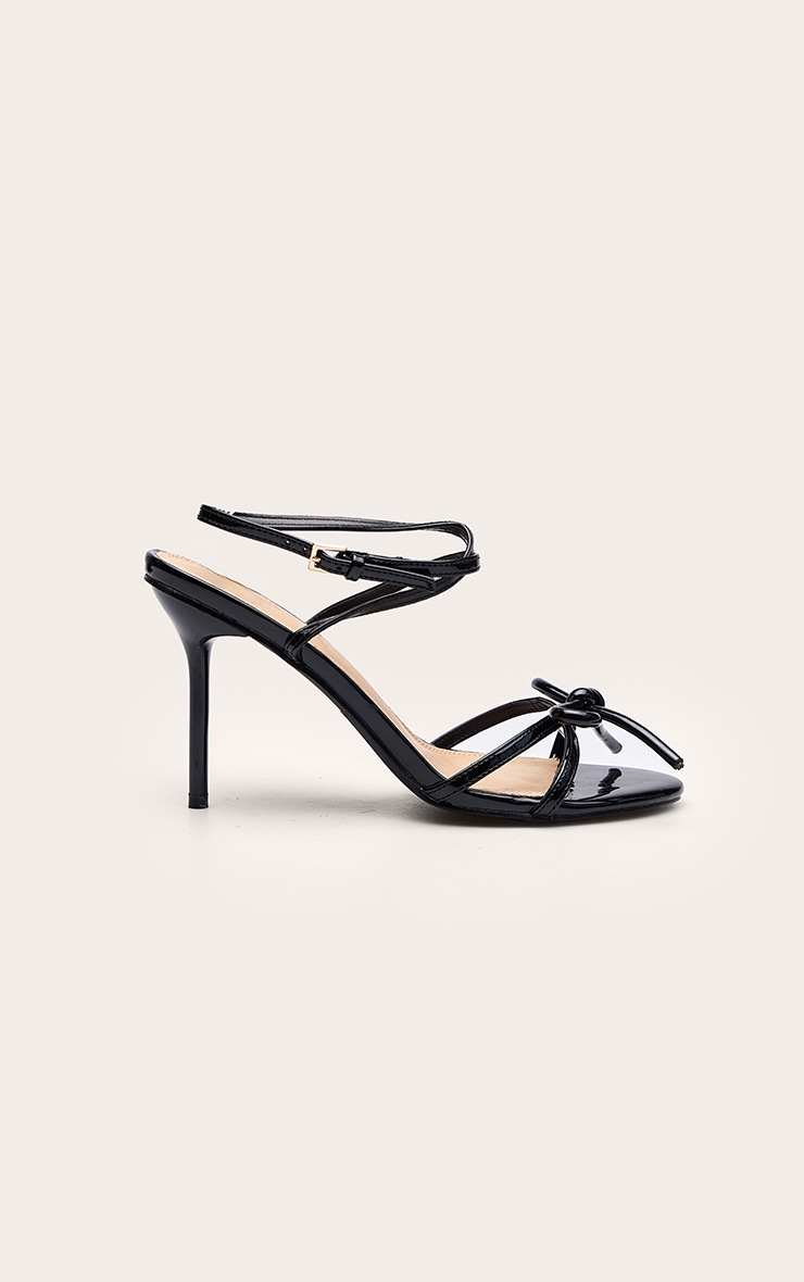 Black Patent Bow Detail Strappy Heeled Sandals image 2