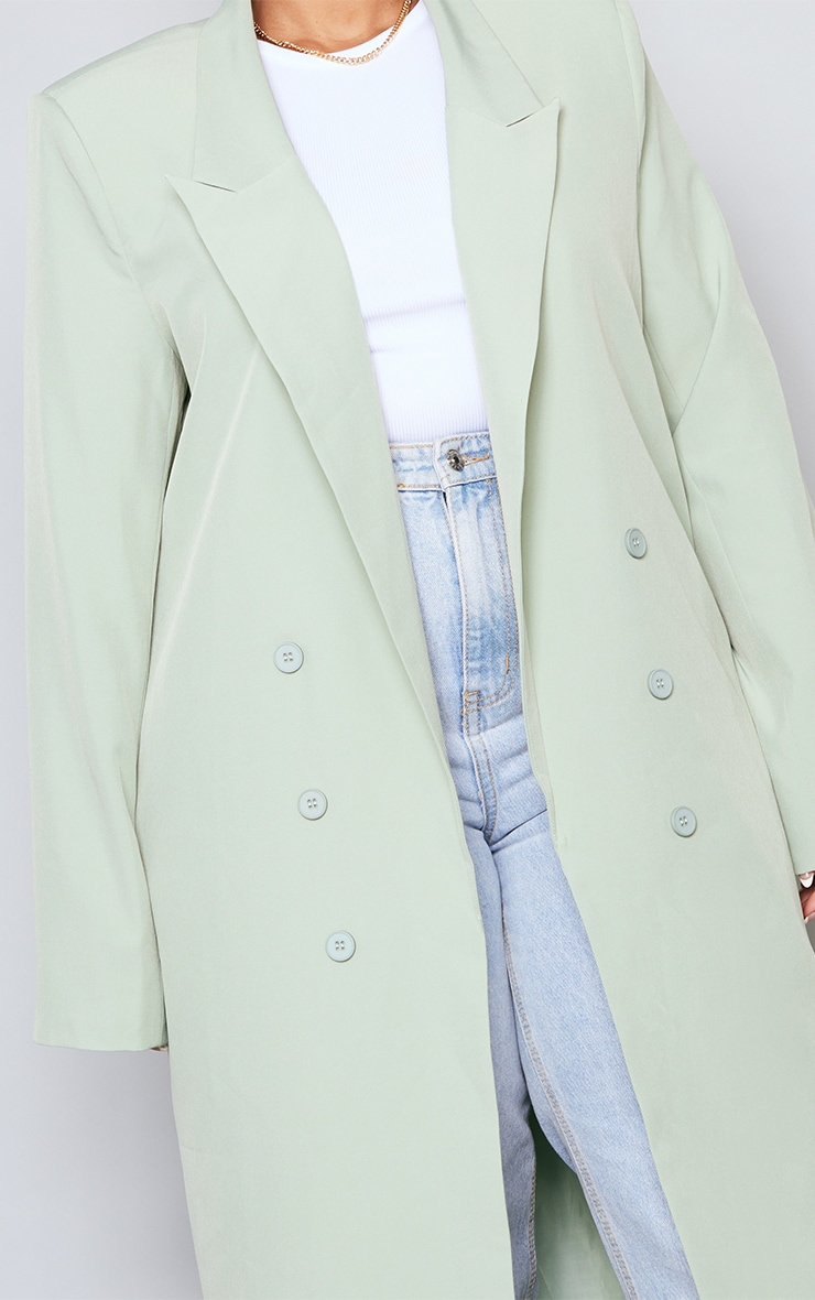 Plus Sage Green Button Detail Maxi Blazer image 4