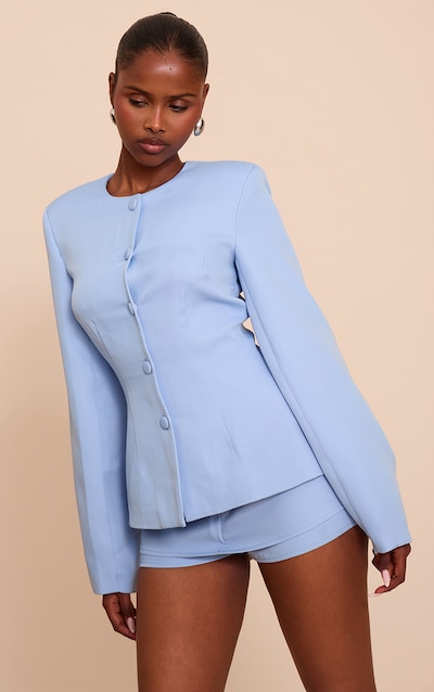 Jupe-short de tailleur tissée bleu poudré