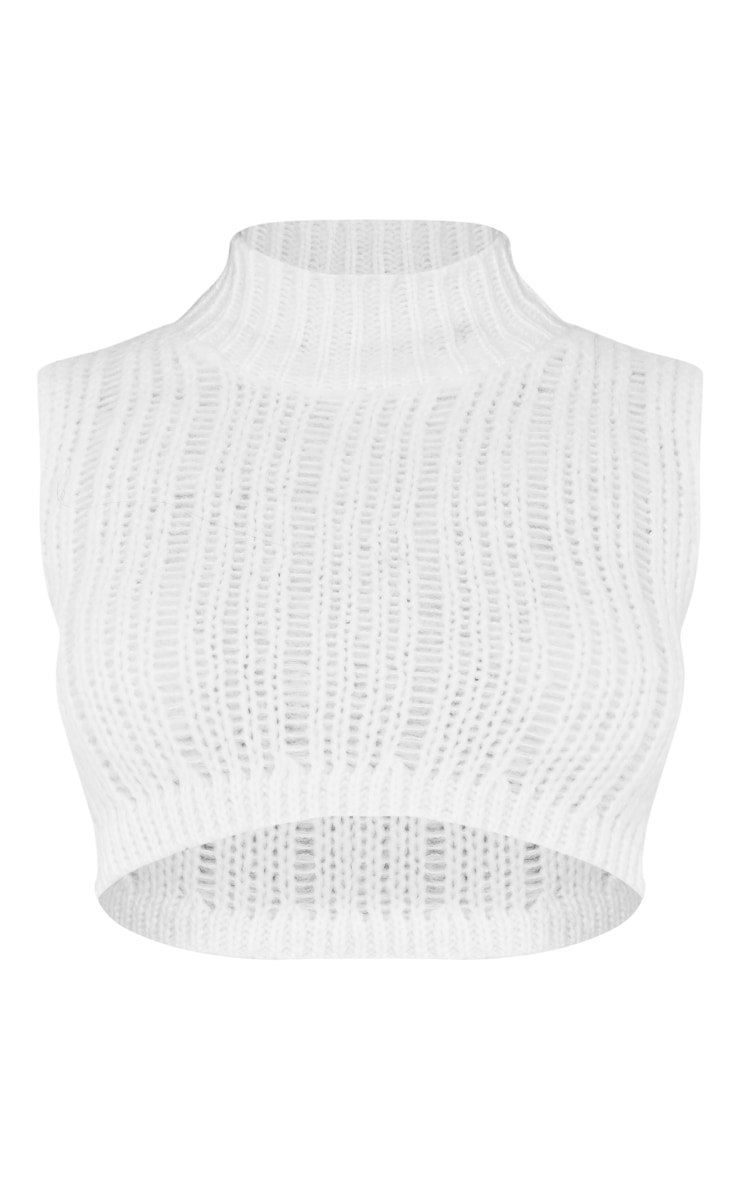 Petite Cream Sleeveless Knitted High Neck Crop Top image 1