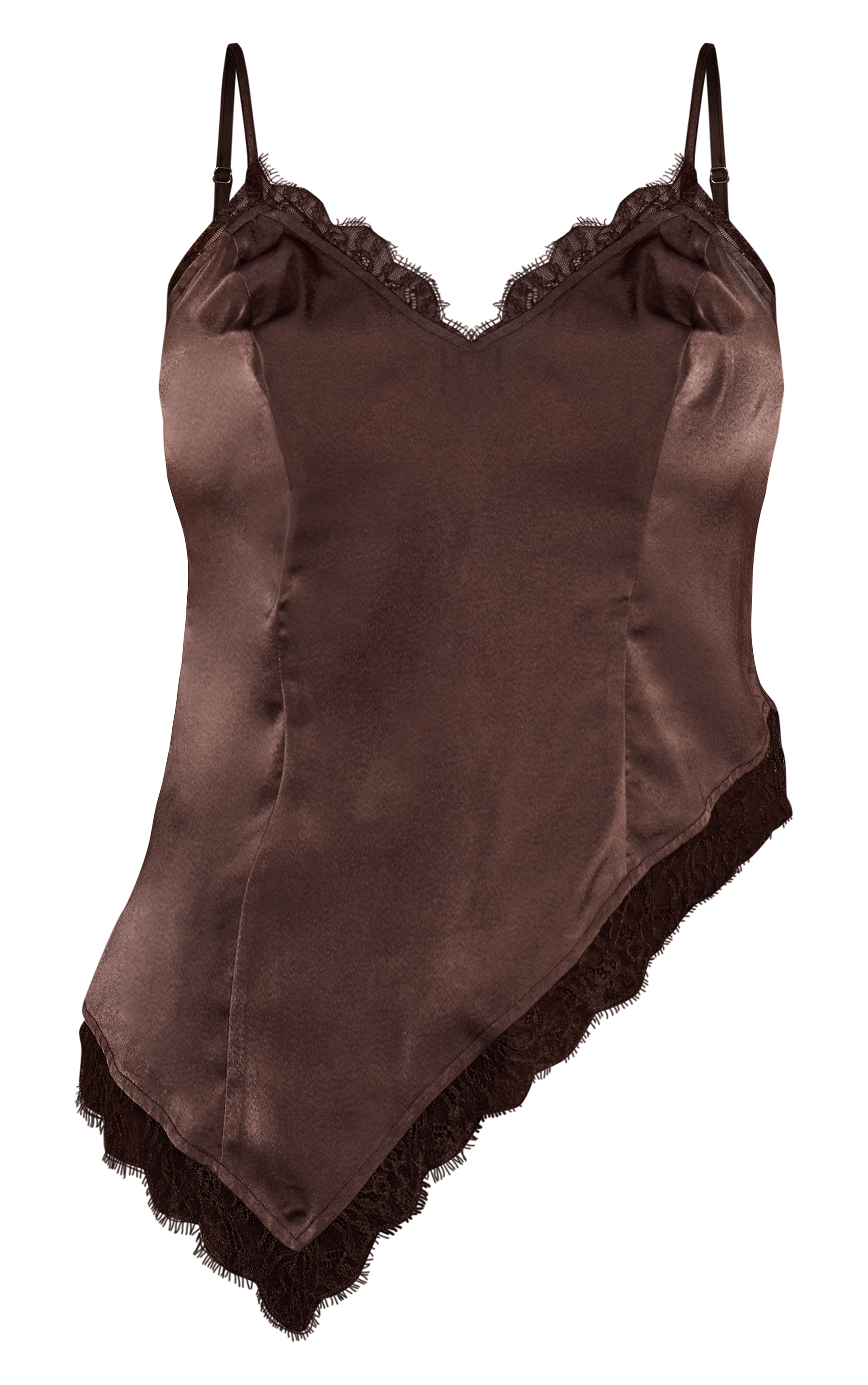 Plus Chocolate Lace Detail Strappy Asymmetric Cami Top image 5