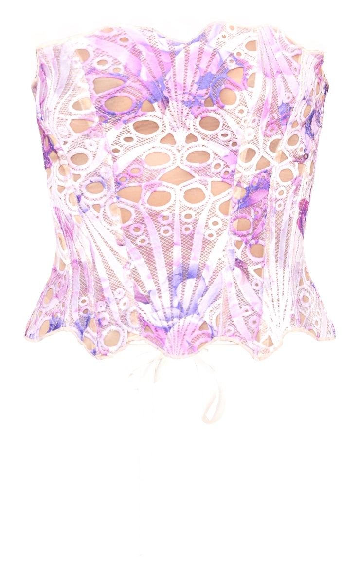 Blue Textured Sheer Floral Lace Corset Tops PrettyLittleThing USA