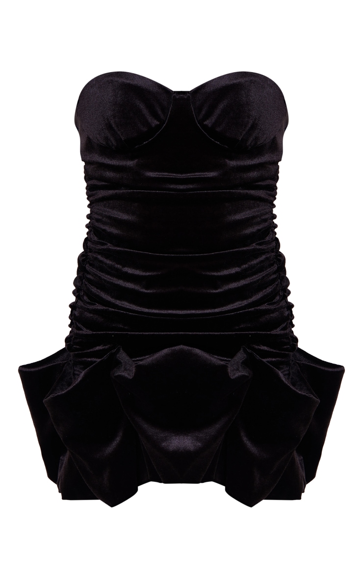 Black Velvet Puff Hem Bandeau Bodycon Dress image 5