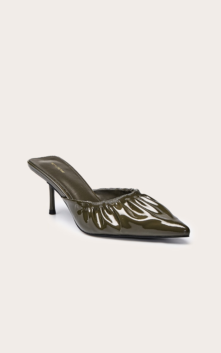 Olive Crinkle PU Ruched Low Heel Court Mule image 3