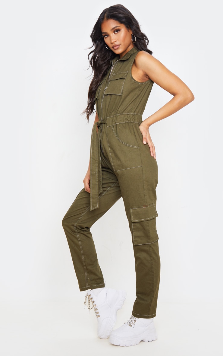 khaki jumpsuit pretty little thing