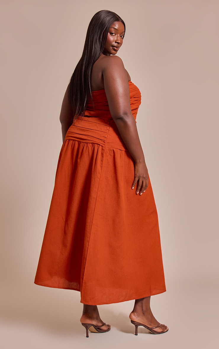 Plus Rust Trim Detail Ruched Maxi Dress image 2