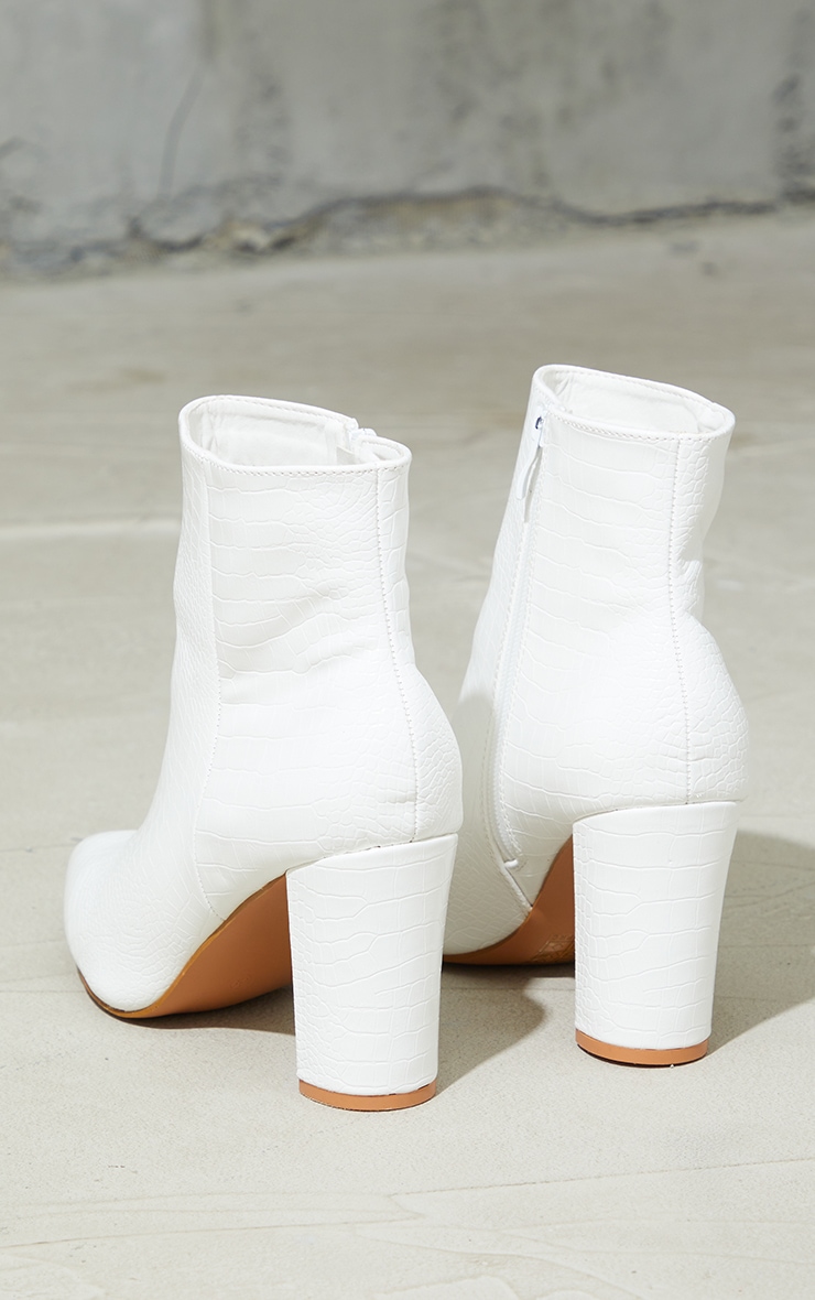 White Croc PU Ankle Heeled Boots image 4