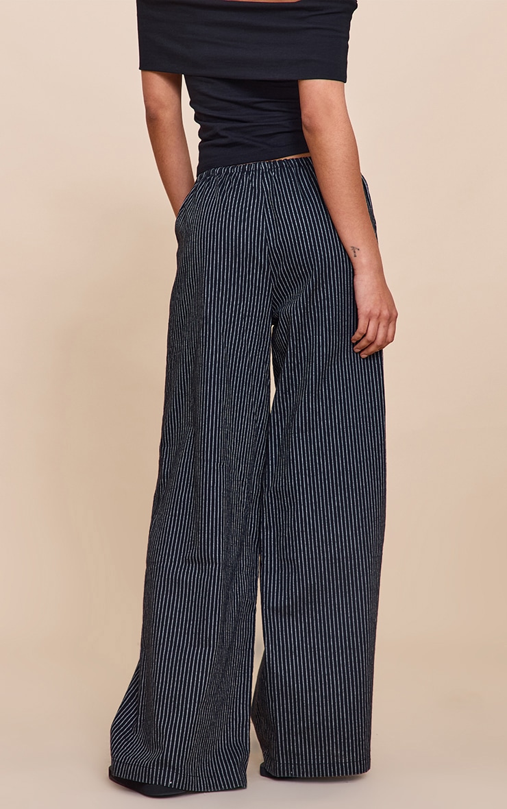 Navy Stripe Cotton Drawstring Mid Rise Pants image 3