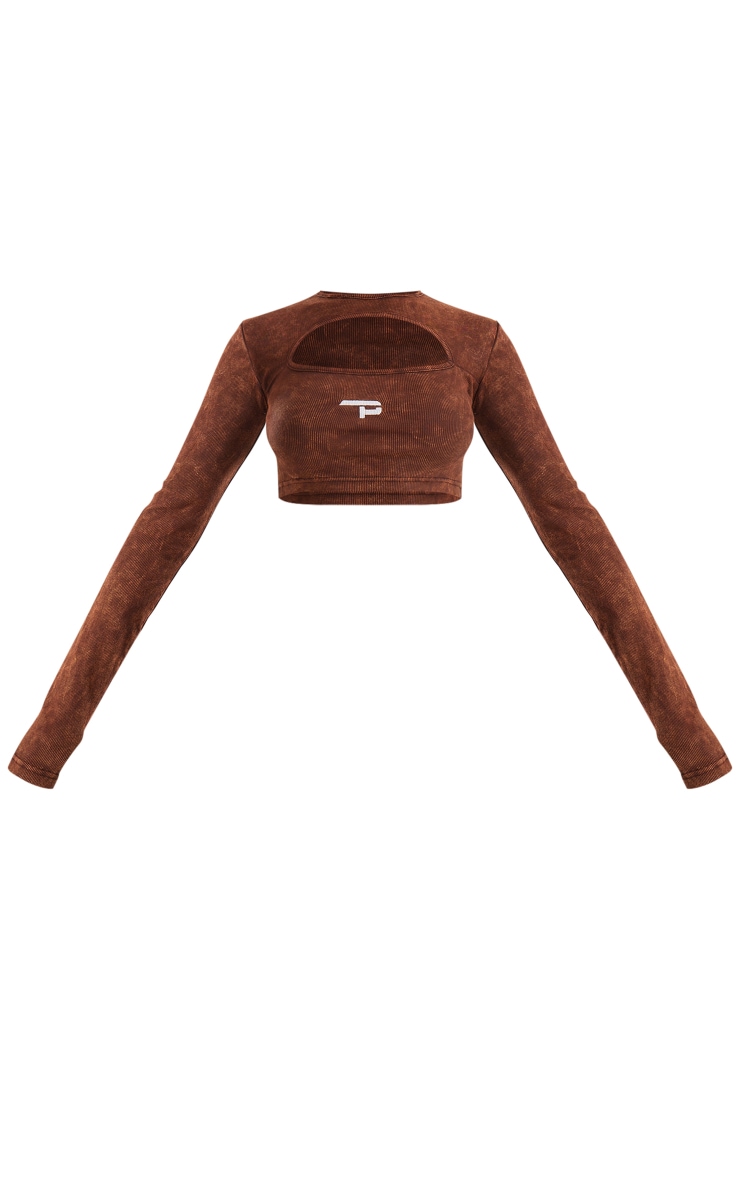 Brown P Embroidered Washed Rib Cut Out Crop Top Tops PLT UAE