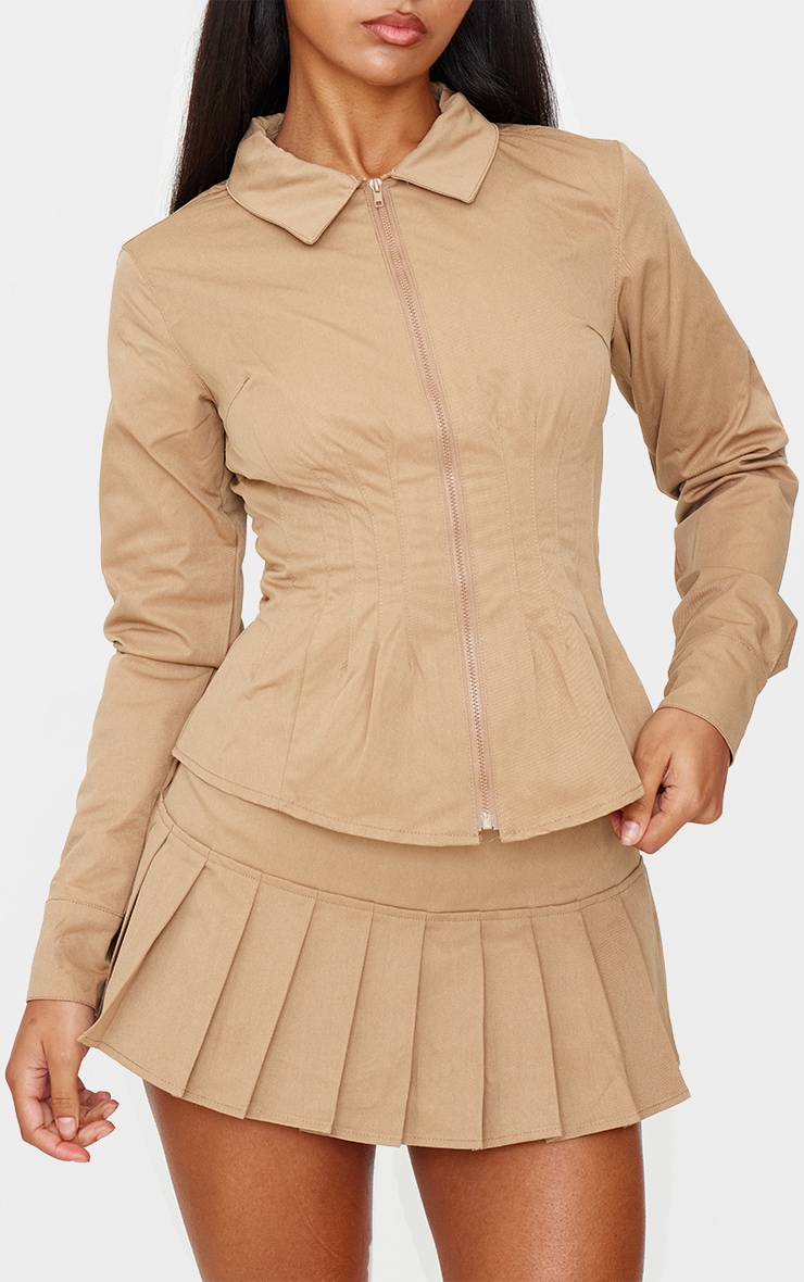 Tan Pleated Micro Mini Skort image 5